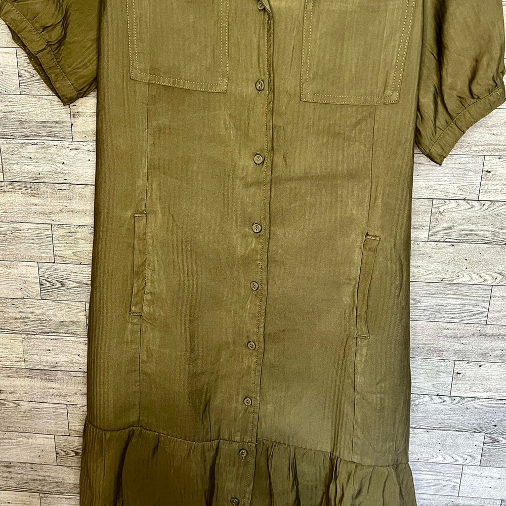 Dex Plus Olive Green Button Front Dress Belted w/Pockets - Size 1X - Picture 3 of 13